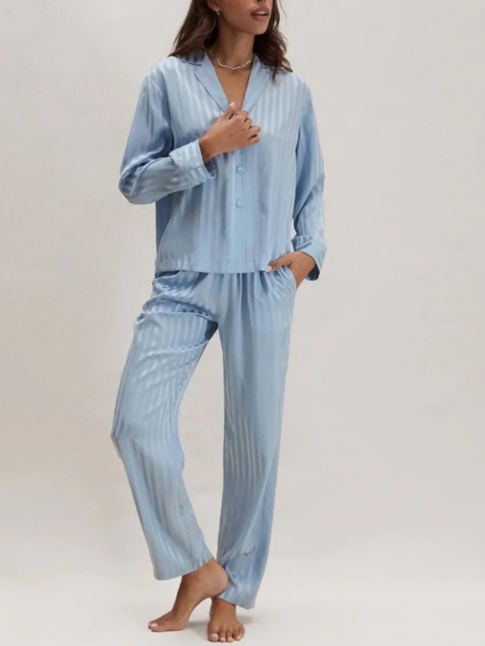 LUNYA NWOT Washable Silk Long Sleeve Pant Set in Frosted Lake Size XS